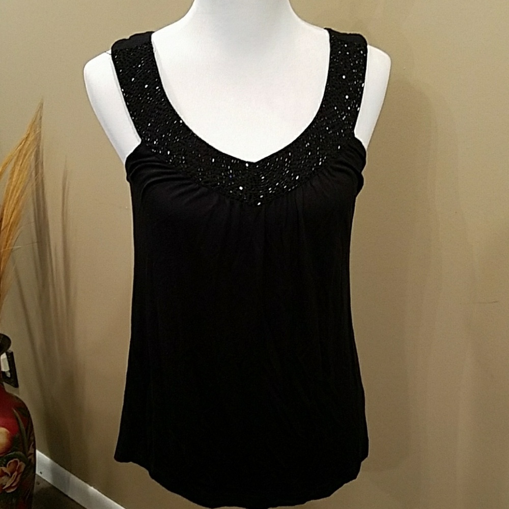 Black Beaded Neck Tank Top